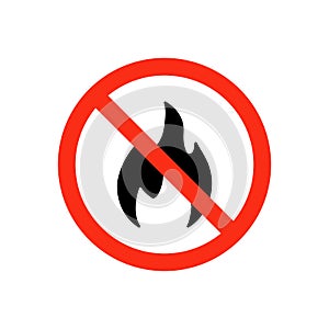 Stop fire icon. No fire flame black symbol. Prohibited sign.