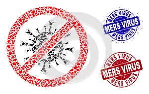 Stop Flu Virus Mosaic of Shards with Mers Virus Textured Rubber Imprints