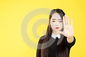 stop gesture rejecting woman refusal hand symbol