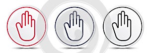 Stop hand icon crystal flat round button set illustration design