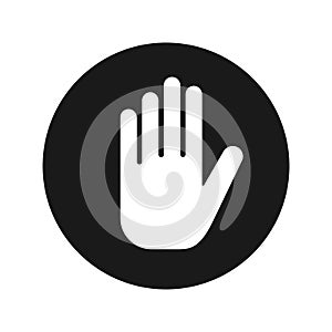 Stop hand icon flat black round button vector illustration