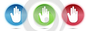 Stop hand icon glass round buttons set illustration