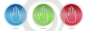 Stop hand icon glass round buttons set illustration