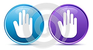 Stop hand icon sleek soft round button set illustration