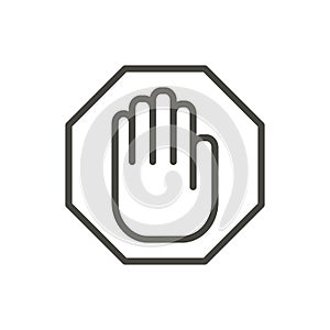 Stop hand icon vector. Line warning symbol isolated. Trendy flat outline ui sign design. Thin linea