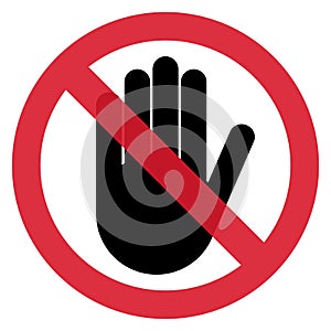 Stop hand sign, icon vector. Red color singe symbol illustration photo