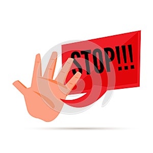 Stop hand with `stop` text - illustration