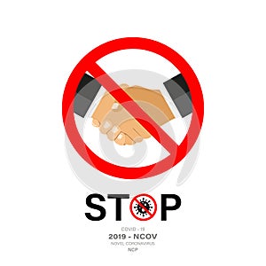Stop handshake sign. Coronavirus illustration. Danger sign. Vector