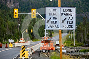 Stop here on red signal road sign