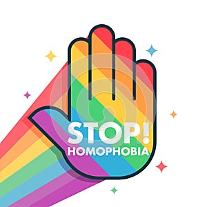 Stop Homophobia 17 may LGBT pride rainbow hand protest symbol poster design vector