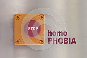 Industrial switching button with text: stop homophobia photo