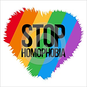 Stop Homophobia movement with LGBT flag Brush stroke love shape vector illustration and text effect, Stop Homophobia, Love shape,