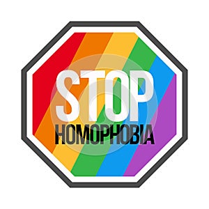 Stop Homophobia movement with LGBT flag vector illustration and text effect, Stop Homophobia, black and white text effect, LGBT