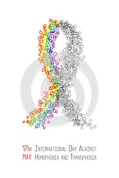 Stop homophobia. Ribbon from little hearts in lgbt flag colors.