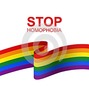 Stop homophobia. Vector card with LGBT flag