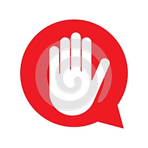 Stop icon with alert hand, warning covid symbol, no - danger isolated on white background vector illustration