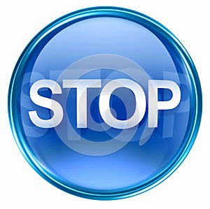 Stop icon blue, isolated on white