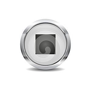 Stop icon vector image round 3d button with metal frame