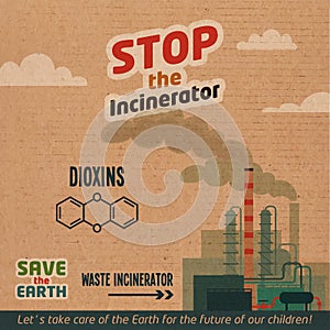 Stop incinerator cardboard illustration
