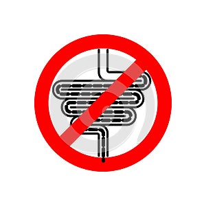 Stop Intestines. Red prohibitory road sign. Ban Human gut. Vector illustration