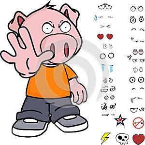 Stop little kid pig expressions set