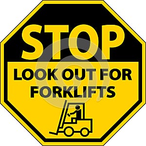 Stop Look Out For Forklifts Sign On White Background