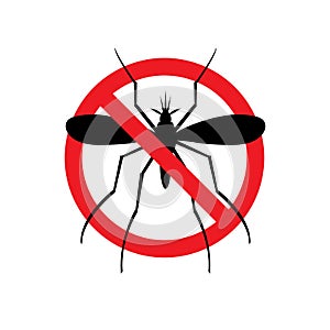 Stop malaria sign. Prohibitory symbol. Mosquito Template for use in medical agitation.