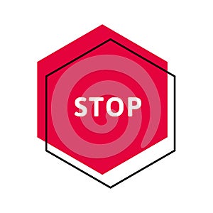 Stop message sign. Vector modern color illustration. Red rhombus frame with black silhouette and word isolated on white background