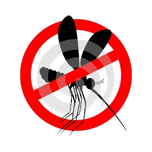 Stop mosquito. Red prohibition sign. Ban insects