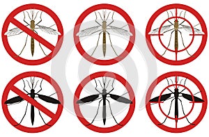 Stop mosquito signs. A set of insect pest control signs. Vector illustration.