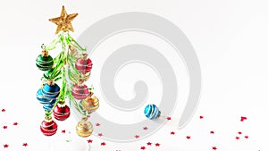 Stop motion animation of Christmas concept. One by one red, green, blue and cold balls decorate the decorative xmas tree with star