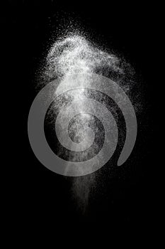 Stop motion of white dust explosion isolated on black background