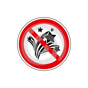 STOP! No Fireworks. Vector. The icon with a red contour on a white background. For any use. Illustration.