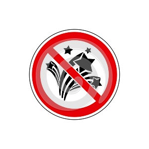 STOP! No Fireworks. Vector. The icon with a red contour on a white background. For any use. Illustration.