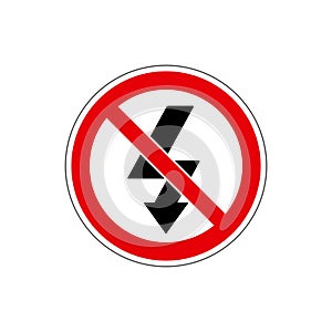 STOP! No Lightning Sign. Vector. The icon with a red contour on a white background. For any use. Warns.
