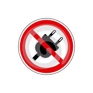 STOP! No Plug Sign. VECTOR. The icon with a red sign on a white background. For any use. Warns.