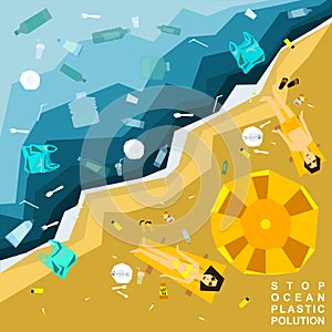 Stop ocean and environment plastic pollution. Conceptual illustration about the problem of pollution of the world's