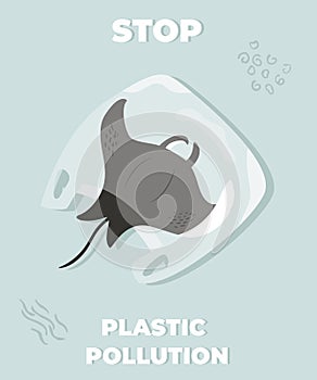 Stop ocean polluting poster with fish ray