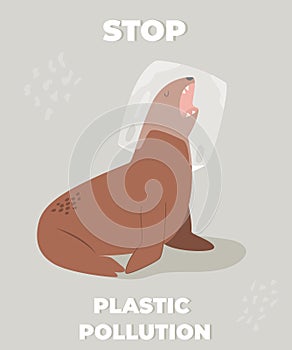 Stop ocean polluting poster with sea lion