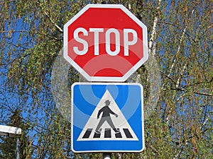 Stop and pedestrian crossing signs