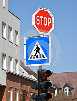Stop and pedestrian crossing traffic signs