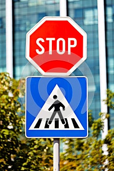 Stop and pedestrian signs