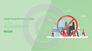 Stop plastic pollution concept for website template or landing homepage banner - vector