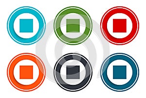 Stop play icon flat vector illustration design round buttons collection 6 concept colorful frame simple circle set