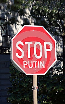 Stop Putin Sign In A street In Jersey City photo