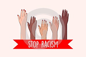 Stop racism concept, Black live matter USA protest against discrimination vector art. Equality rights symbol, rebel quote,