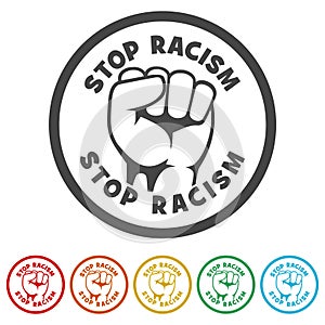 Stop racism message icon. Set icons colorful