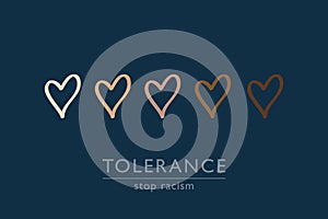 Stop racism tolerance concept with hearts in different colors