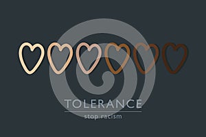 Stop racism tolerance concept with hearts in different colors