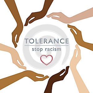 Stop racism tolerance concept with human hands with different skin colors